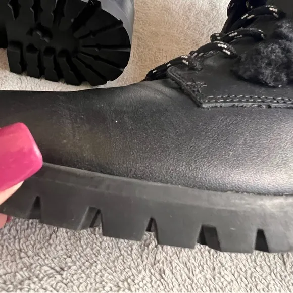 Kate Spade Raquelle Lug Sole Lace-Up Sherpa Faux Fur Combat Boot Black Sz 6