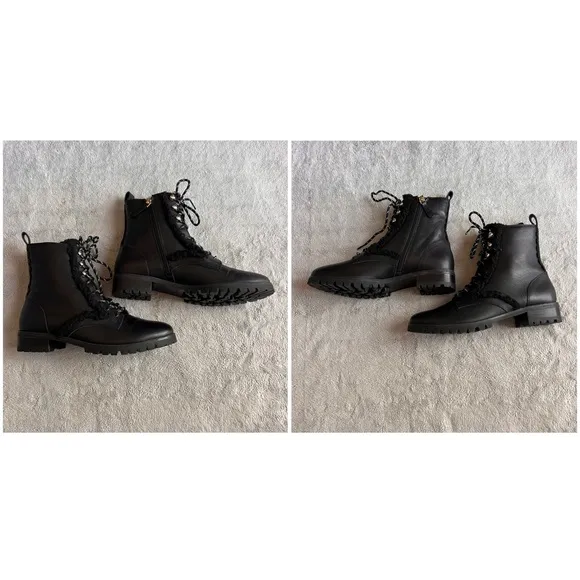 Kate Spade Raquelle Lug Sole Lace-Up Sherpa Faux Fur Combat Boot Black Sz 6