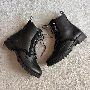 Kate Spade Raquelle Lug Sole Lace-Up Sherpa Faux Fur Combat Boot Black Sz 6