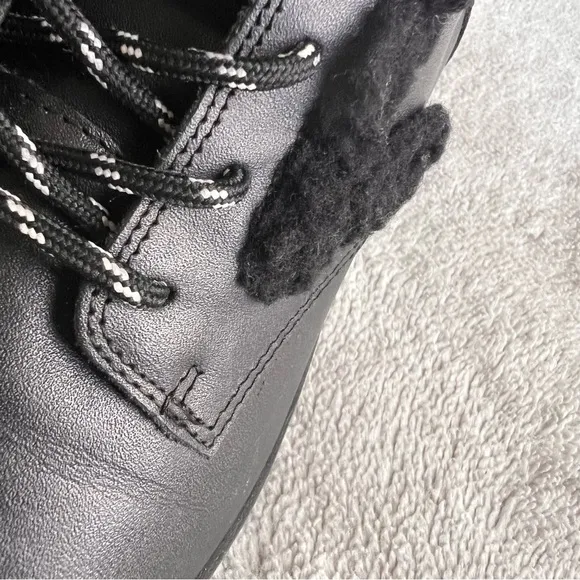Kate Spade Raquelle Lug Sole Lace-Up Sherpa Faux Fur Combat Boot Black Sz 6