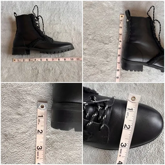 Kate Spade Raquelle Lug Sole Lace-Up Sherpa Faux Fur Combat Boot Black Sz 6