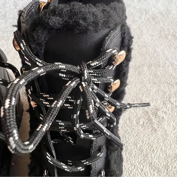 Kate Spade Raquelle Lug Sole Lace-Up Sherpa Faux Fur Combat Boot Black Sz 6