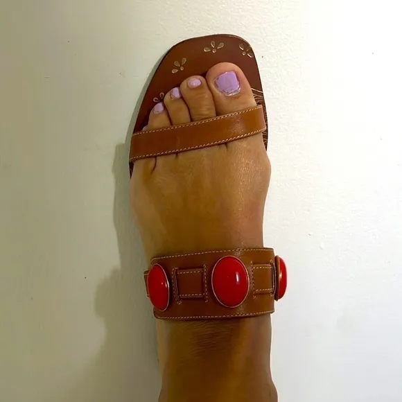 KATE SPADE Women’s Camel Embellished Leather Sandals - Size 6