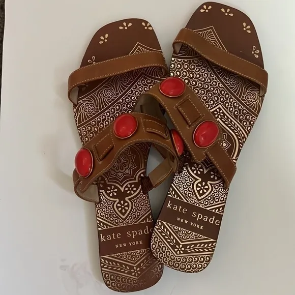 KATE SPADE Women’s Camel Embellished Leather Sandals - Size 6
