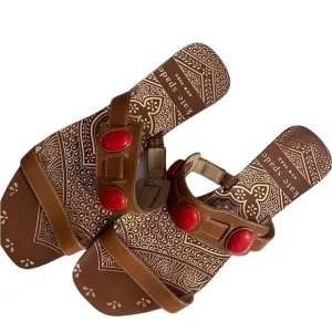 KATE SPADE Women’s Camel Embellished Leather Sandals - Size 6