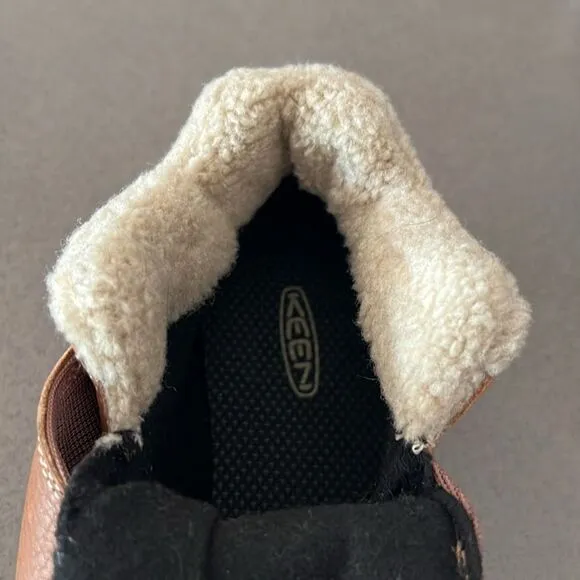 Keen Kids' Brown Leather Kootenay Winter Boots Faux Fur Lining Youth 6