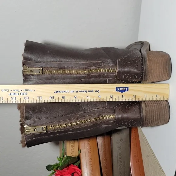 KELSI DAGGER Brooklyn Mashida Wingtip Leather Faux Sherling Lined Boots 5.5