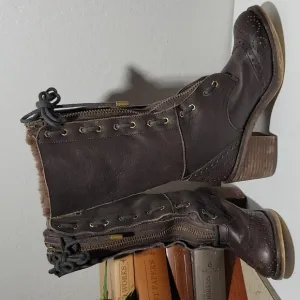 KELSI DAGGER Brooklyn Mashida Wingtip Leather Faux Sherling Lined Boots 5.5