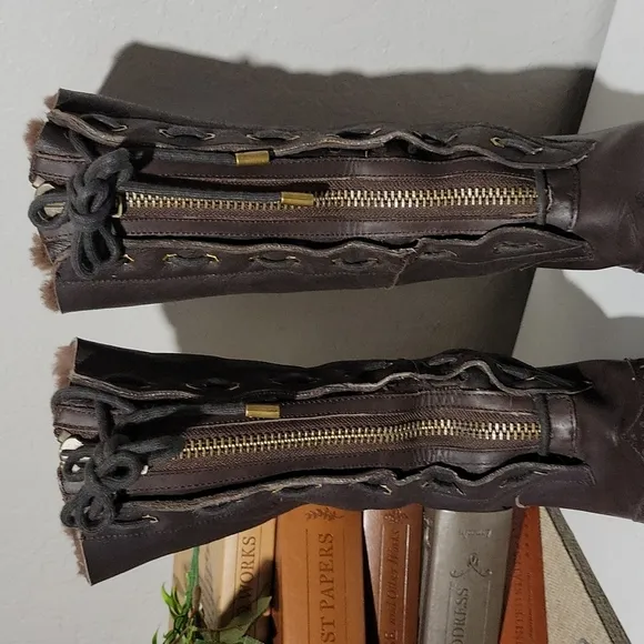 KELSI DAGGER Brooklyn Mashida Wingtip Leather Faux Sherling Lined Boots 5.5