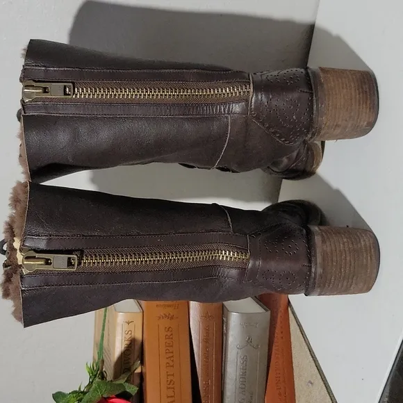 KELSI DAGGER Brooklyn Mashida Wingtip Leather Faux Sherling Lined Boots 5.5