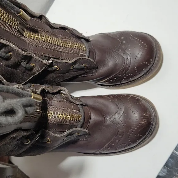 KELSI DAGGER Brooklyn Mashida Wingtip Leather Faux Sherling Lined Boots 5.5
