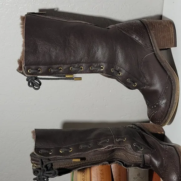 KELSI DAGGER Brooklyn Mashida Wingtip Leather Faux Sherling Lined Boots 5.5