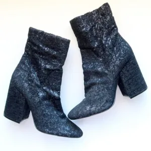 Kendall   Kylie Black Jacquard Canvas Block Heel Boots Booties Size 10