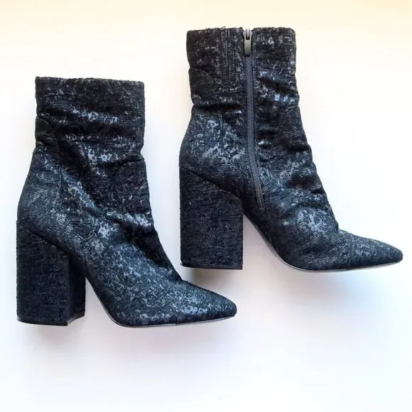Kendall   Kylie Black Jacquard Canvas Block Heel Boots Booties Size 10