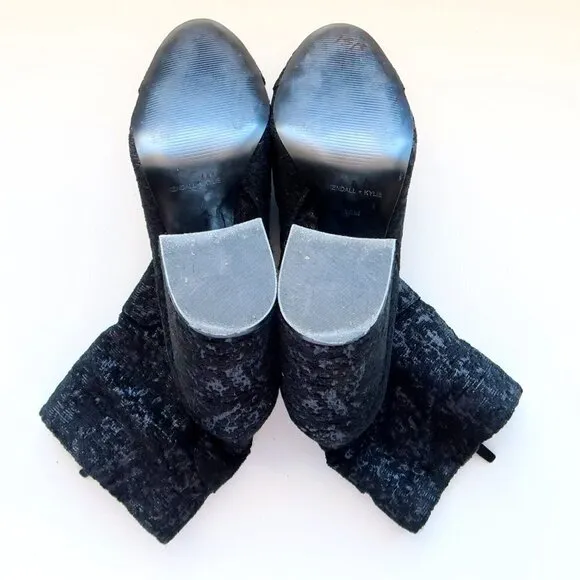 Kendall   Kylie Black Jacquard Canvas Block Heel Boots Booties Size 10