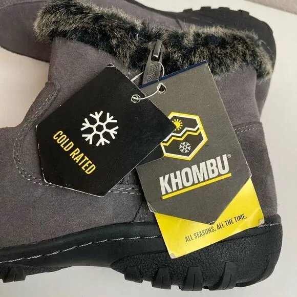 Khombu Gray Suede Ankle Boots Faux Fur Cuff Women’s 8 Winter Booties Double Zip