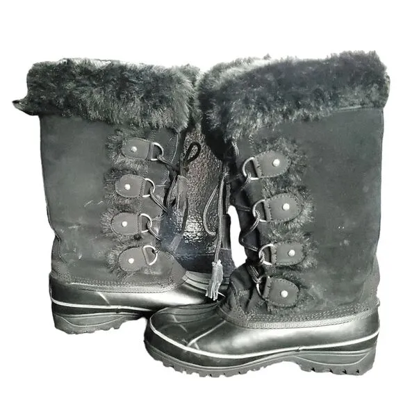Khombu Women's Artic Waterproof Snow Boots Size 7 Black Faux Fur