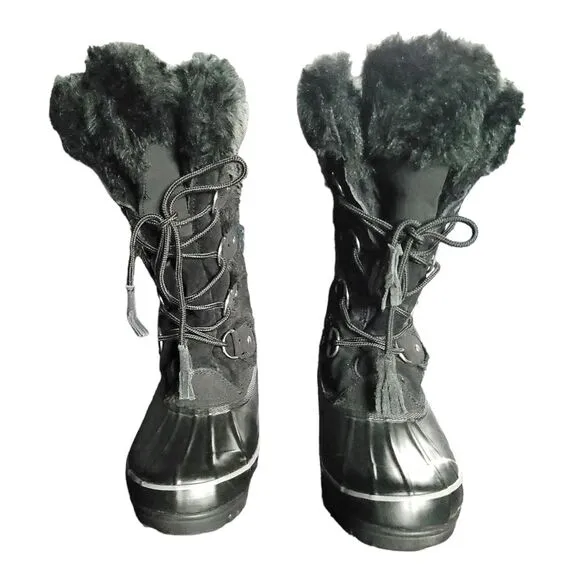 Khombu Women's Artic Waterproof Snow Boots Size 7 Black Faux Fur