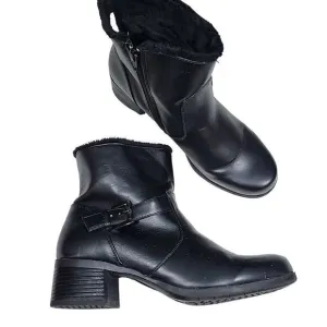 Khombu Women's Black Side Zip Buckle Faux Fur Lining Heeled Ankle Boots Size 9