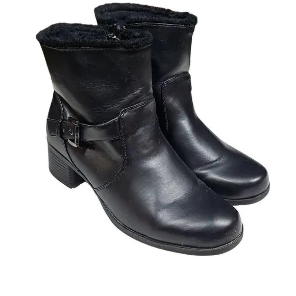 Khombu Women's Black Side Zip Buckle Faux Fur Lining Heeled Ankle Boots Size 9
