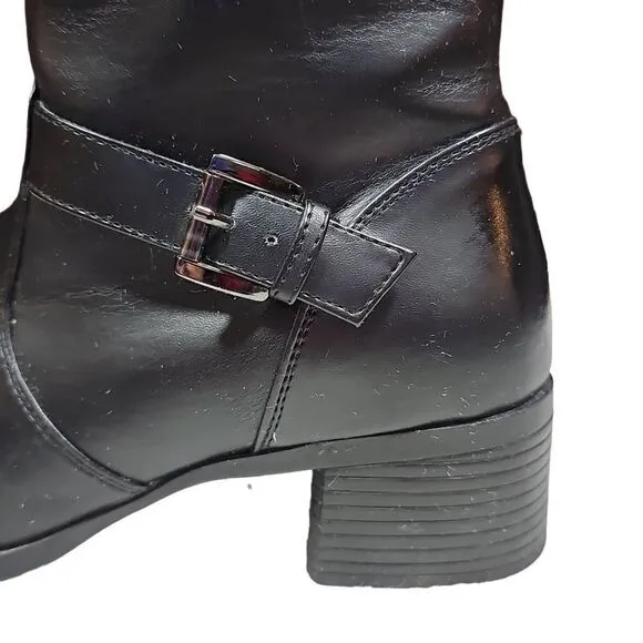 Khombu Women's Black Side Zip Buckle Faux Fur Lining Heeled Ankle Boots Size 9
