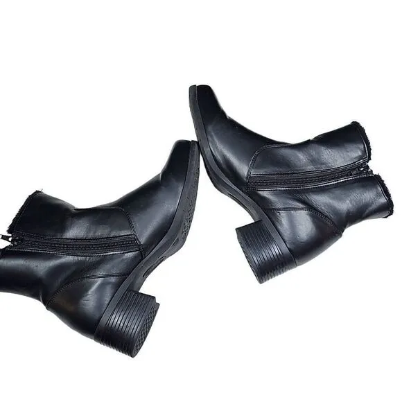 Khombu Women's Black Side Zip Buckle Faux Fur Lining Heeled Ankle Boots Size 9