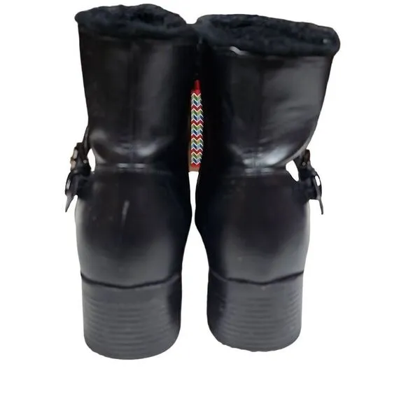 Khombu Women's Black Side Zip Buckle Faux Fur Lining Heeled Ankle Boots Size 9
