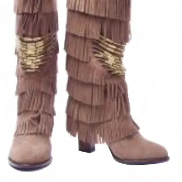 Kitson Star Ash Blonde Ambition Taupe Fringe Boots