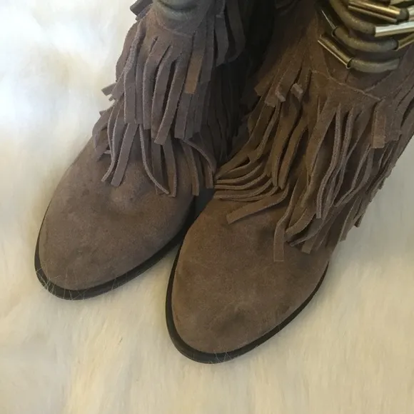 Kitson Star Ash Blonde Ambition Taupe Fringe Boots