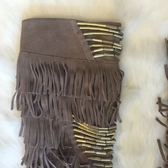 Kitson Star Ash Blonde Ambition Taupe Fringe Boots