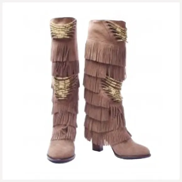 Kitson Star Ash Blonde Ambition Taupe Fringe Boots