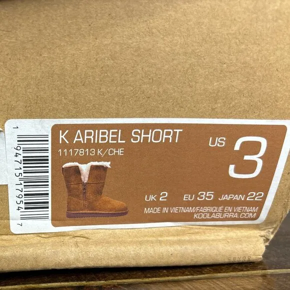 Koolaburra By Ugg Aribel Short Winter Boots Kids 3 Brown Faux Fur Lining NEW