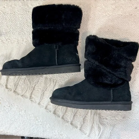 Koolaburra by Ugg DEZI Shoes Black Suede/Faux Fur Winter Snow Boots 7