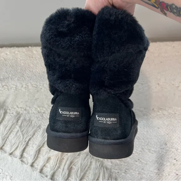 Koolaburra by Ugg DEZI Shoes Black Suede/Faux Fur Winter Snow Boots 7