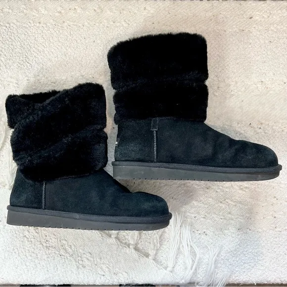 Koolaburra by Ugg DEZI Shoes Black Suede/Faux Fur Winter Snow Boots 7