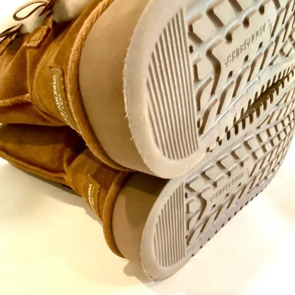 Koolaburra by UGG Tall Boots Chestnut Suede Leather Faux Fur Pom Pom Size 8
