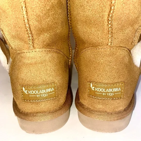 Koolaburra by UGG Tall Boots Chestnut Suede Leather Faux Fur Pom Pom Size 8
