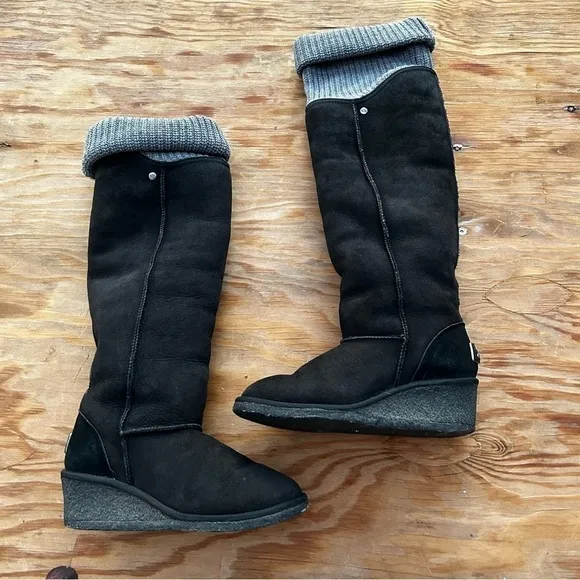 Koolaburra thigh high knit top suede boots
