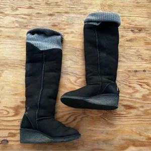 Koolaburra thigh high knit top suede boots