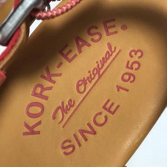Kork-Ease Constance Coral Leather Stacked Heel Sandals Size 8 NIB