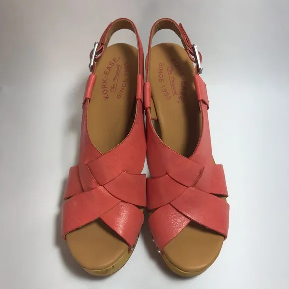 Kork-Ease Constance Coral Leather Stacked Heel Sandals Size 8 NIB