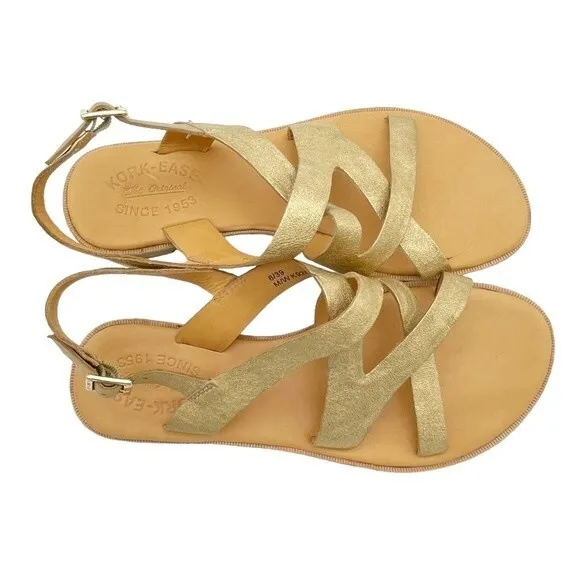 Kork-Ease Yarbrough Gold Full Grain Leather Strappy Sandals Women’s Size 8