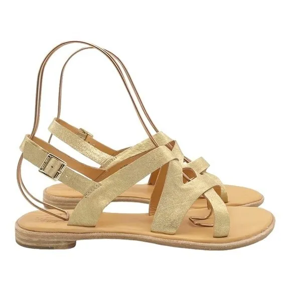 Kork-Ease Yarbrough Gold Full Grain Leather Strappy Sandals Women’s Size 8