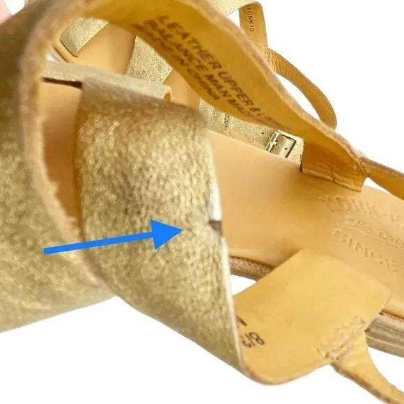 Kork-Ease Yarbrough Gold Full Grain Leather Strappy Sandals Women’s Size 8