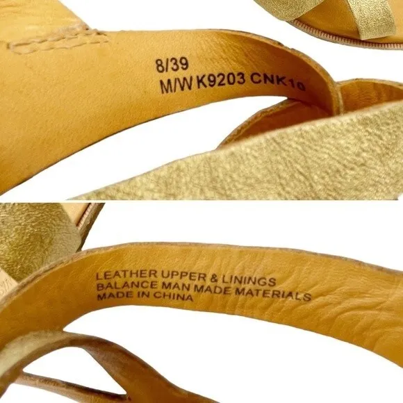 Kork-Ease Yarbrough Gold Full Grain Leather Strappy Sandals Women’s Size 8