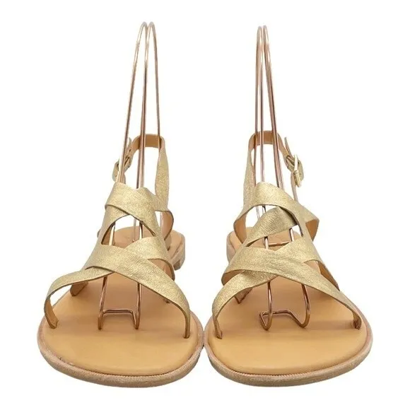 Kork-Ease Yarbrough Gold Full Grain Leather Strappy Sandals Women’s Size 8