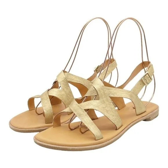 Kork-Ease Yarbrough Gold Full Grain Leather Strappy Sandals Women’s Size 8