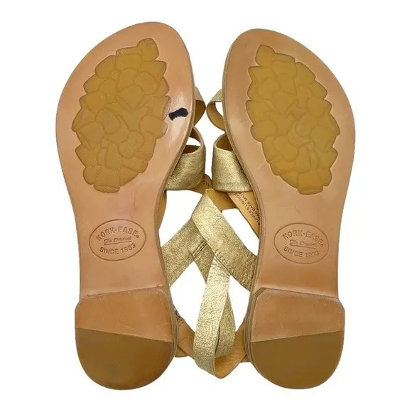 Kork-Ease Yarbrough Gold Full Grain Leather Strappy Sandals Women’s Size 8