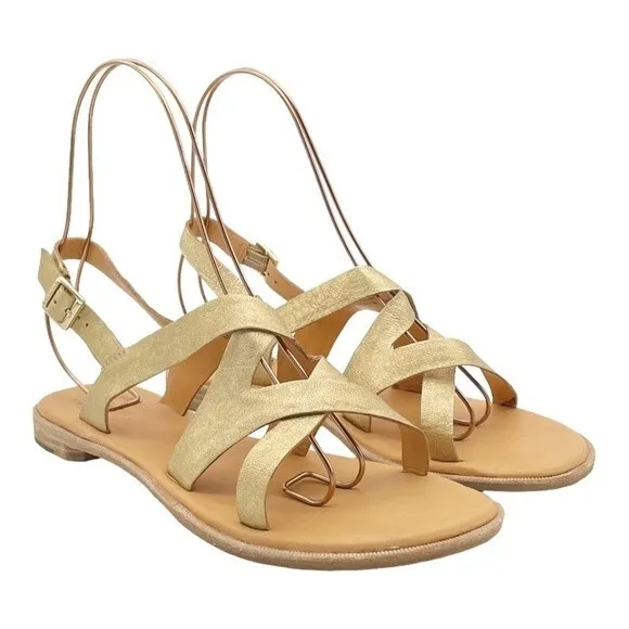 Kork-Ease Yarbrough Gold Full Grain Leather Strappy Sandals Women’s Size 8