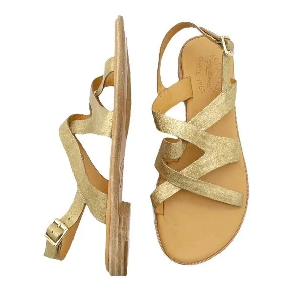 Kork-Ease Yarbrough Gold Full Grain Leather Strappy Sandals Women’s Size 8